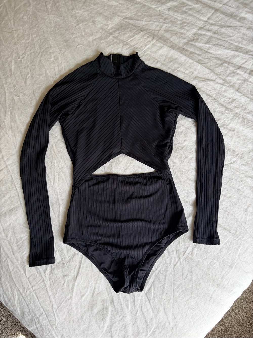 Rip Curl Black Ribbed Long-Sleeve Cutout Swimsuit SMALL